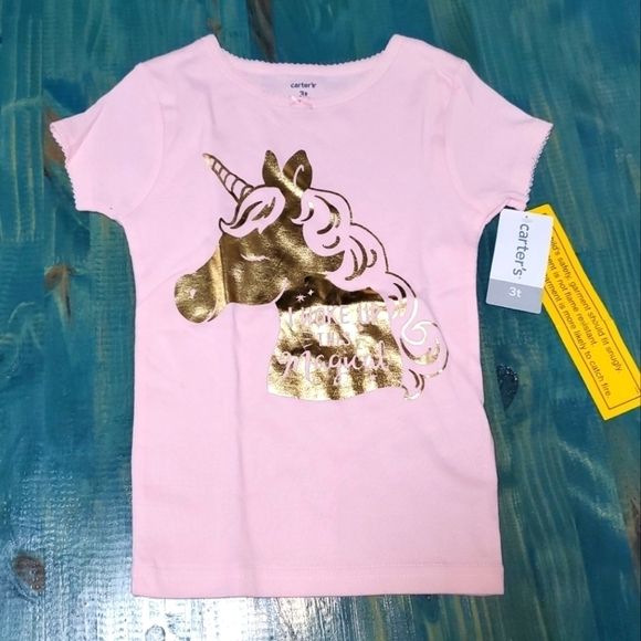 Unicorn Pajama Top Short Sleeve Tshirt Pink & Gold NEW 3T - Picture 1 of 5